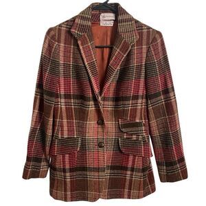 Vtg Evan Picone Talbots Womens Blazer Red Plaid Heritage Classic Elbow Patch
